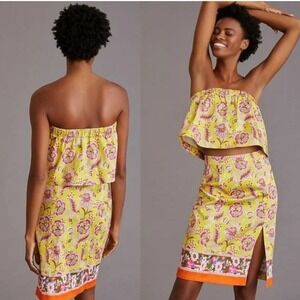 NWT Maeve Anthropologie Two Piece Set Floral Skirt Top Yellow Floral Abstract 10